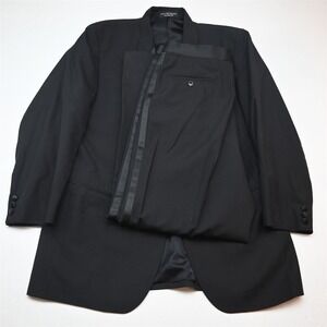 Vtg Y2K 2000s 46S 36x32 Black Wool Boxy Mens Jacket Pants Tuxedo